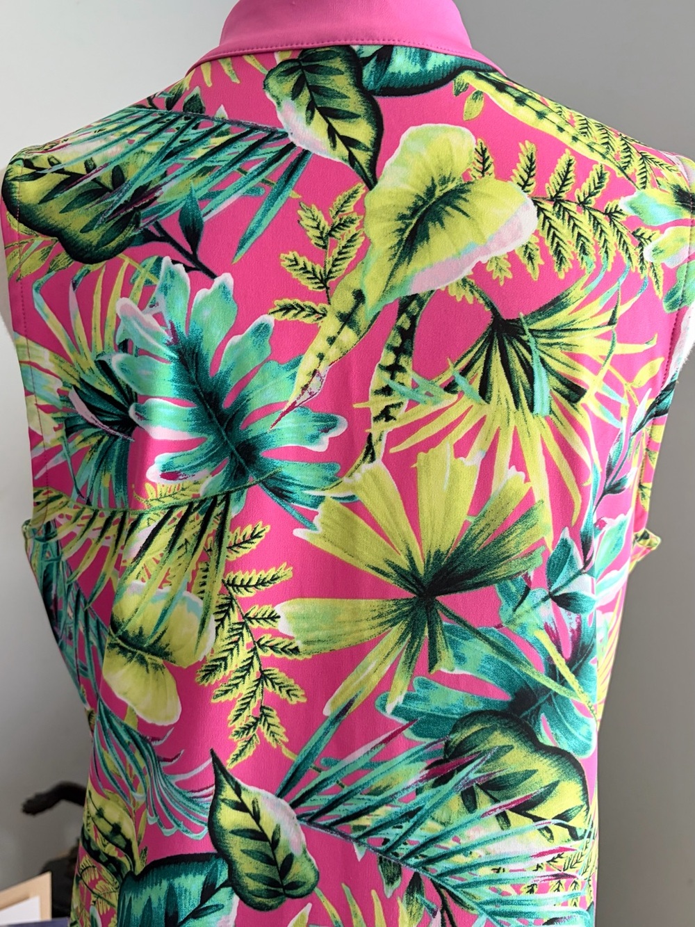 Tommy Bahama Pink Tropical Leaf Sleeveless Dress With Pockets & Front Zip Size L - Picture 7 of 16